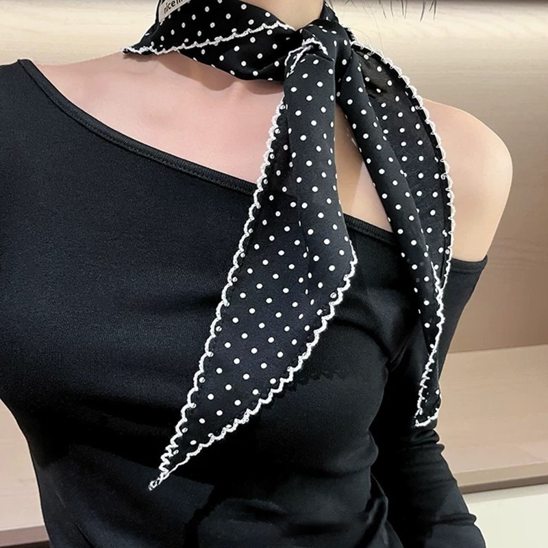 Foulard Bandana triangulaire à pois à volants, foulard en soie Ins coréen, mode Chic, accessoires pour cheveux pour femmes