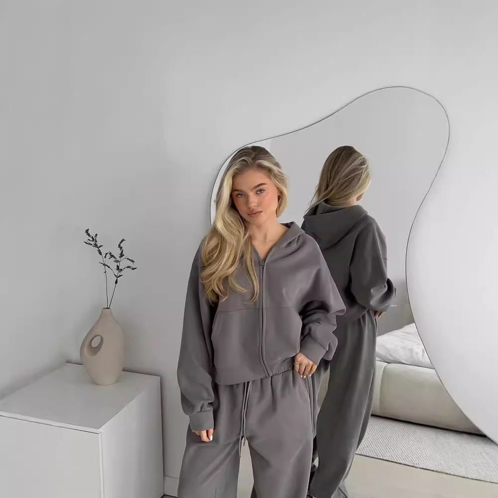 Sweat-shirt deux pièces pour femmes, ensemble assorti, pantalon, survêtement, taille élastique, Streetwear, pantalon, survêtement, Y2k, Sports d'automne et d'hiver