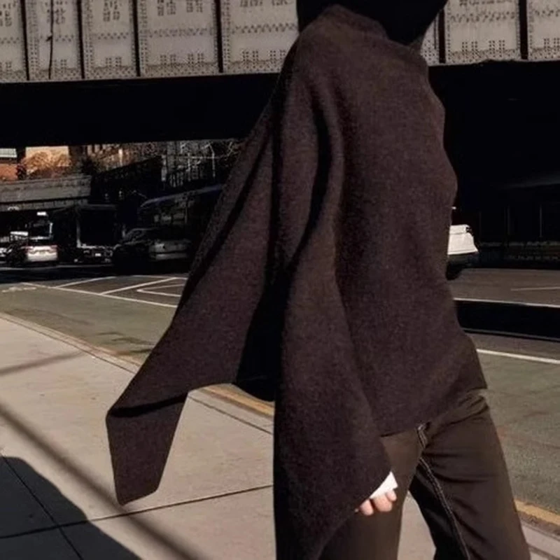 Châle rond pour femme, col montant asymétrique, veste cape, cardigan, automne, hiver, printemps