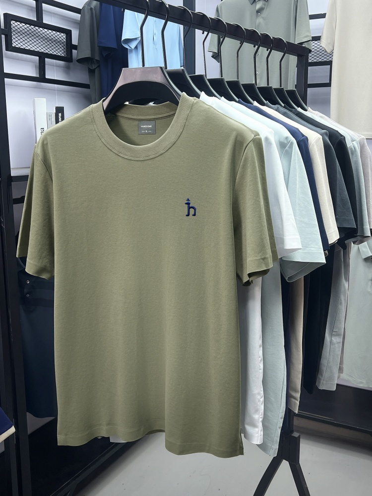 T - shirt à manches courtes respirant en coton de soie de luxe marque de mode mignon chiot broderie été lâche version coréenne Casual hommes col rond TOP