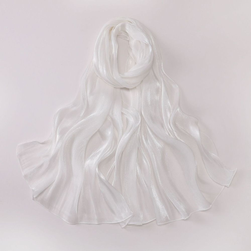 Foulard en soie de couleur unie, voile Hijab brillant en mousseline de soie, châle de protection solaire doux et Long pour l'extérieur