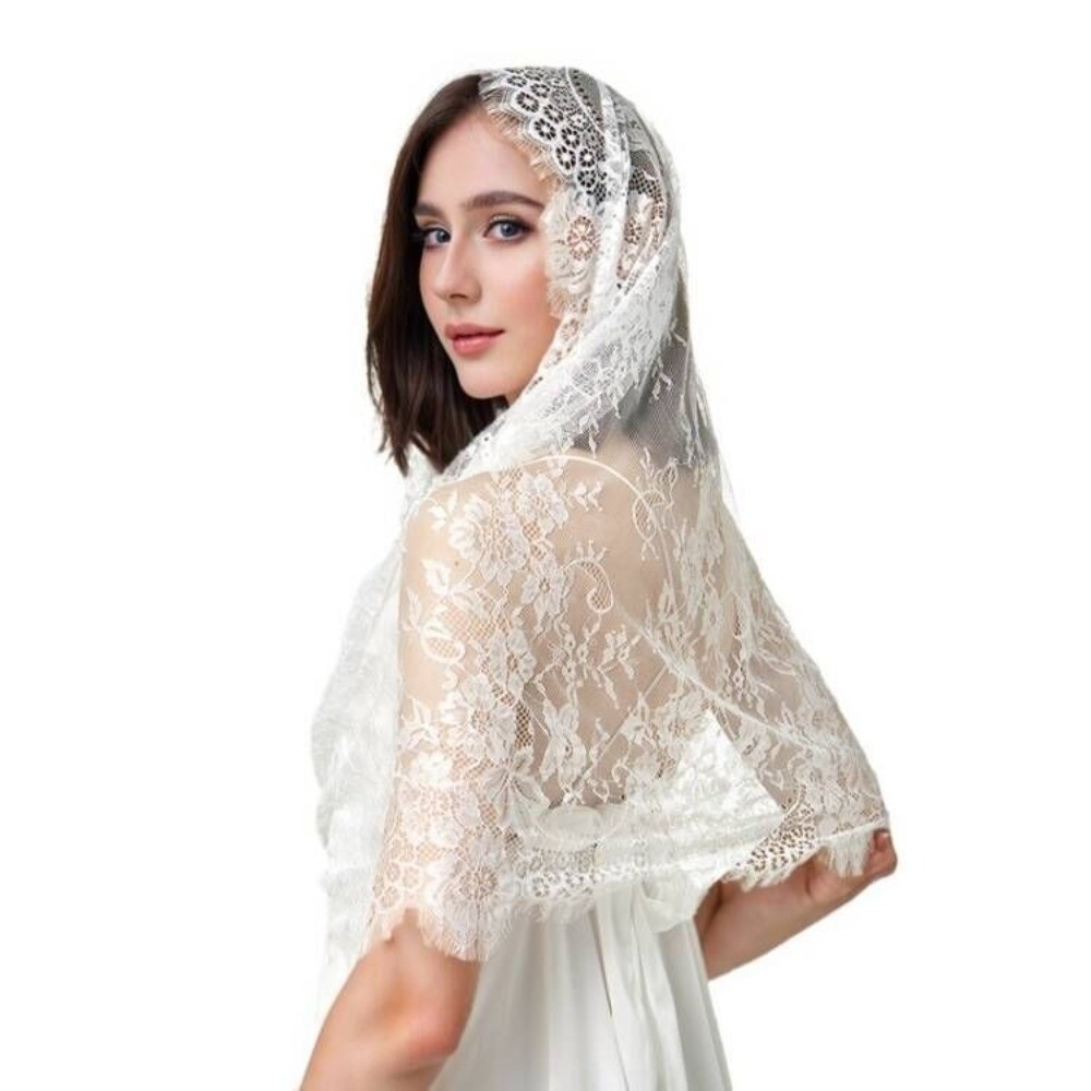 Voile de mariée polyvalent en dentelle élégante style vintage pour femme – Châle en dentelle tendance pour femme