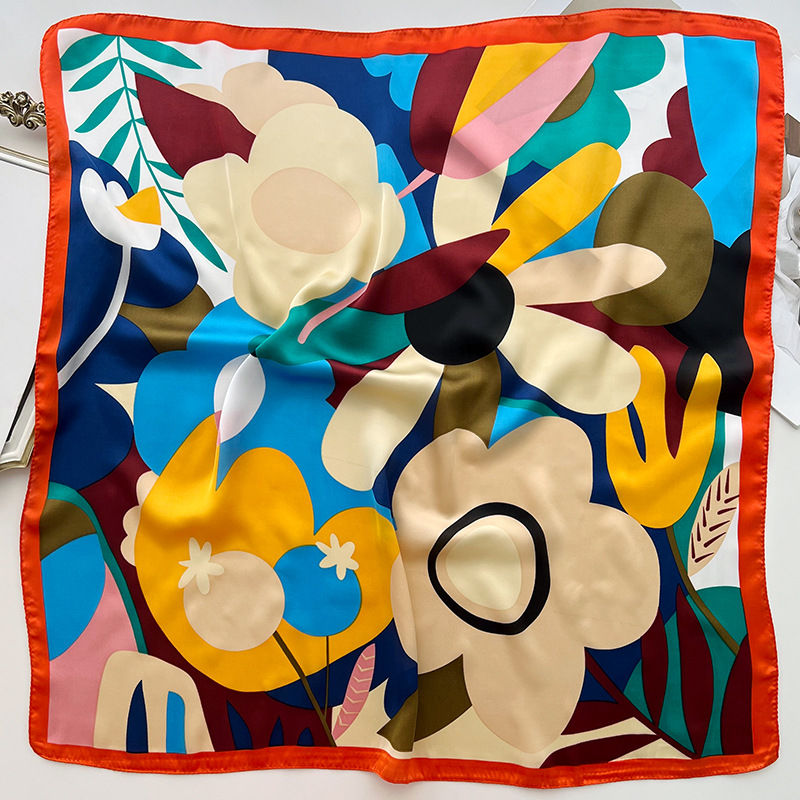 2025 mode marque de luxe 70 cm foulard carré en soie femmes Satin châle enveloppement Hijab Echarpe cou cravate femme cheveux Bandana foulard