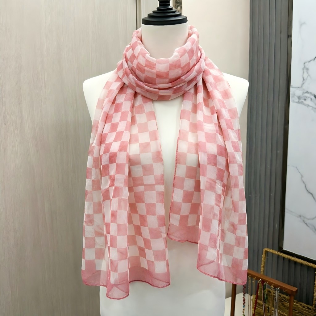 Écharpe en mousseline à carreaux 160x50 cm pour femme – Châle léger en georgette soyeuse, protection solaire et accessoire de mode, toutes saisons