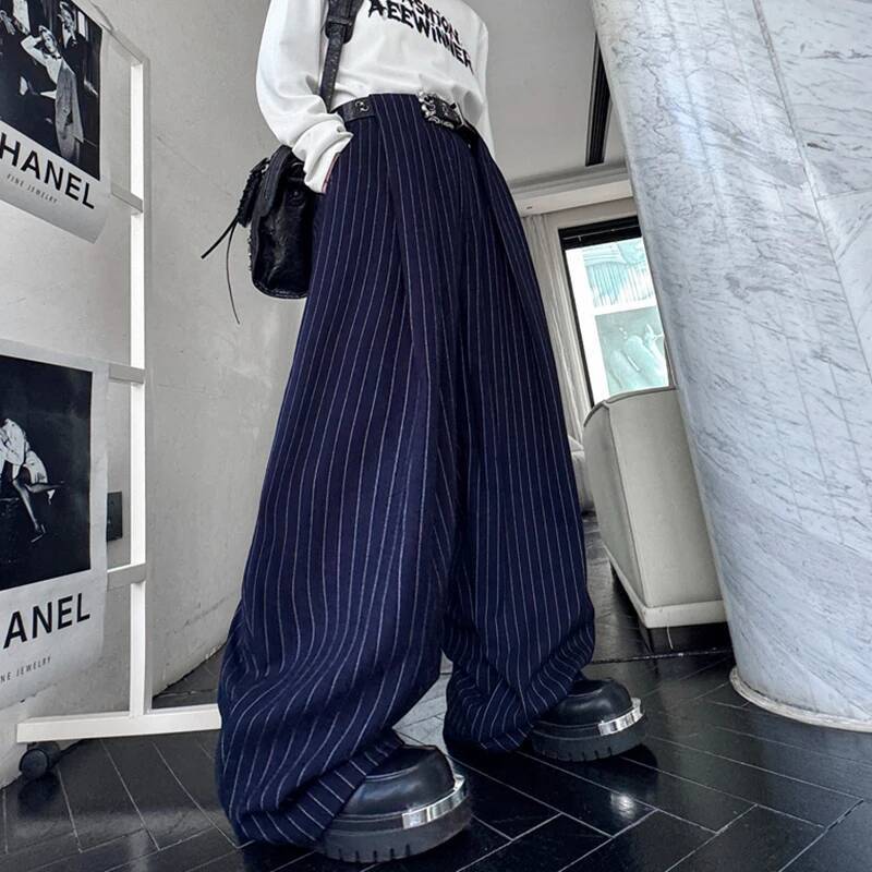 IEFB nouveau Style coréen hommes pantalons décontractés rayé couteau incurvé couleur unie jambe large bas à la mode mâle pantalon à la mode 9W4173
