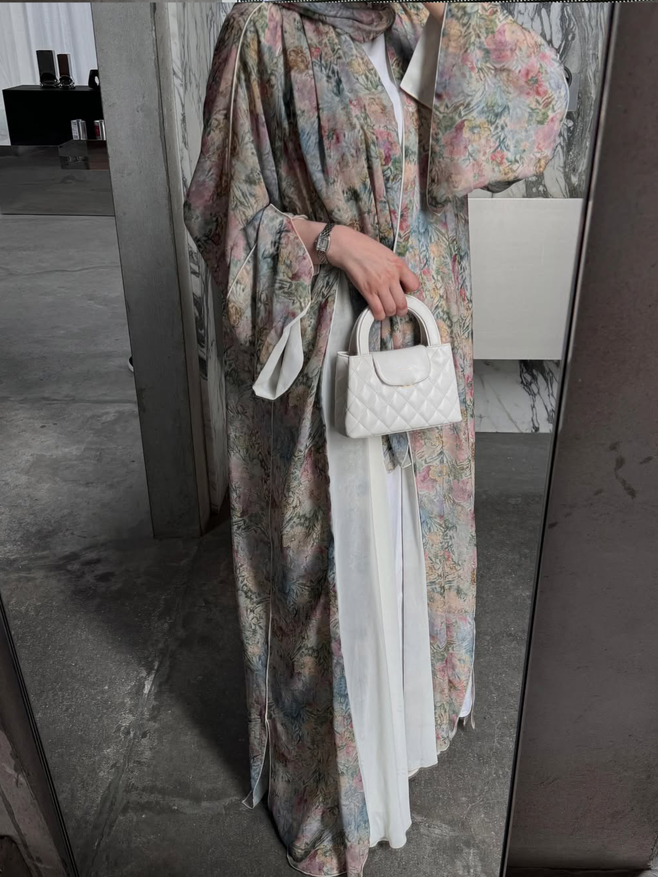 Cardigan traditionnel arabe élégant du moyen-orient, Robe Abaya à manches longues et imprimé Floral avec foulard