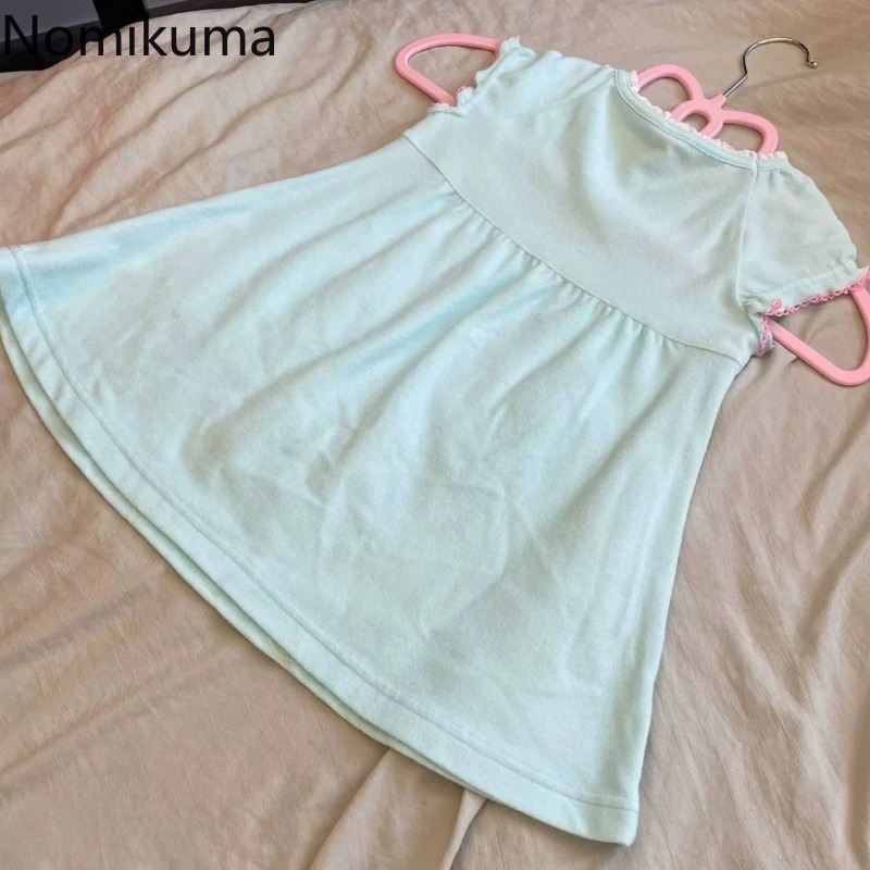 Robe japonaise pour femmes 2025 Vestidos De Mujer Robe d'été brodée mignonne à manches courtes col rond tunique robe douce de dessin animé Femme