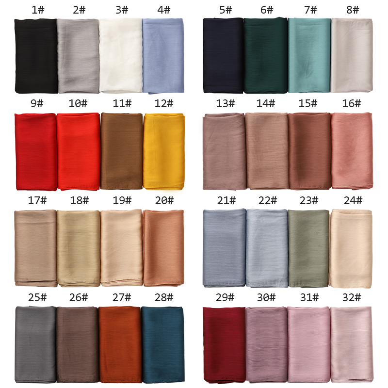 Mode Medine soie froncée SATIN soie HIJABS femmes longue couleur solide plaine HIJABS bandeau Maxi lslamic Sjaal 180*70CM 2022