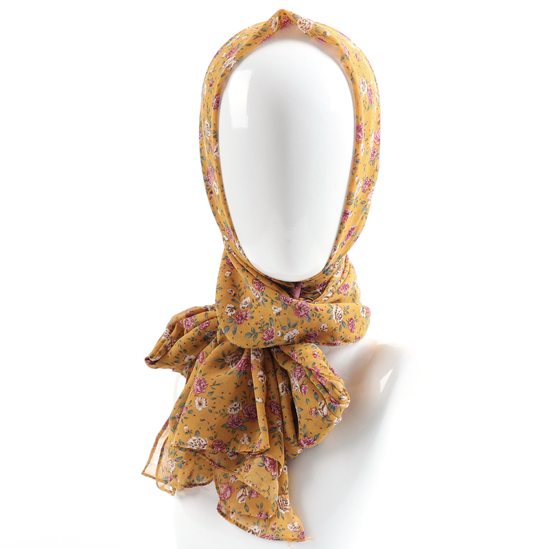 Écharpe en mousseline de soie à imprimé floral pour femmes, 70*180cm, douce, légère, longue, châle, hijab, foulard