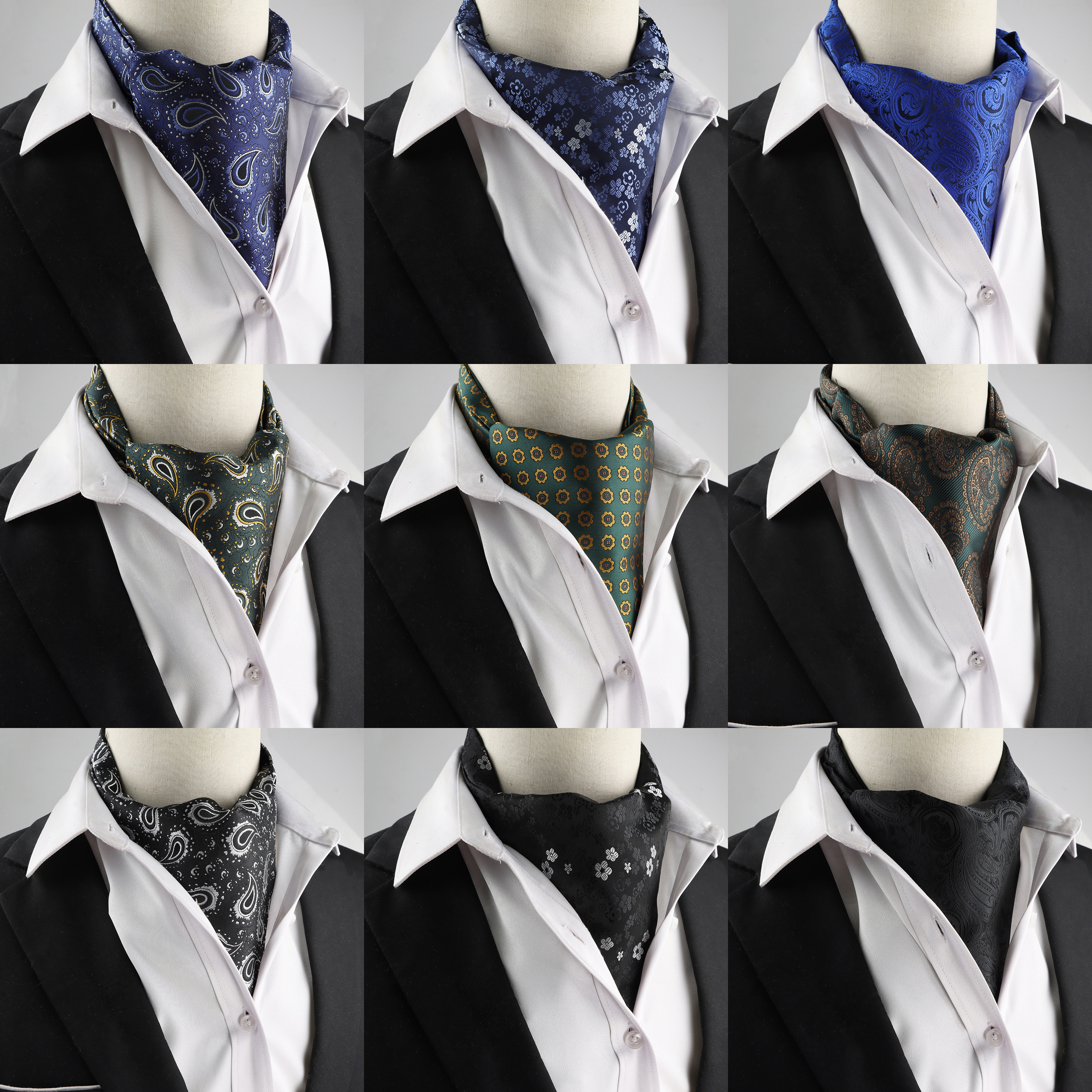 Nouveau Design hommes Ascot écharpe cravate mode Paisley Floral bleu vert cravate affaires bureau fête Gentleman collier accessoires