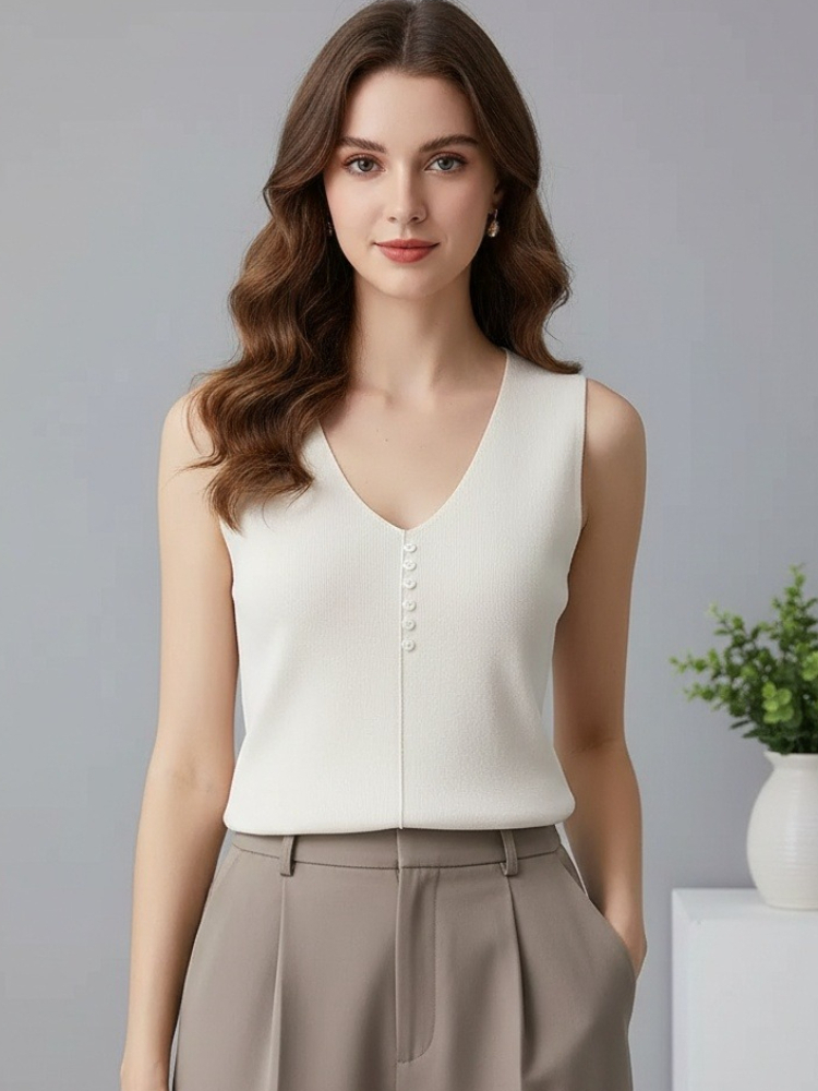 Débardeurs en tricot pour femmes, col en V, couleur unie, Blusas Mujer De Moda 2026, nouvelle mode estivale, hauts décontractés fins sans manches pour femmes