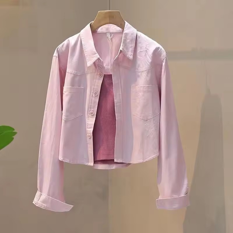 Mode femmes lâche recadrée Blouses courtes 2025 nouveau printemps été à manches longues mince manteaux décontractés femme coréenne haut Blouse