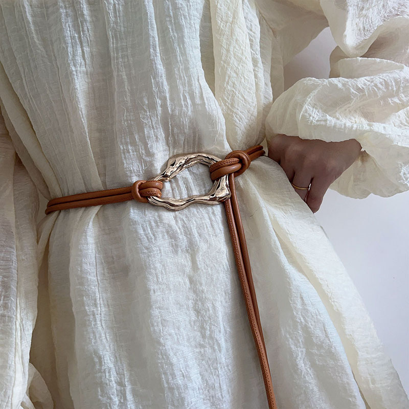 Ceinture fine nouée en corde de cuir pour femmes, boucle en métal, ceintures fines en PU, robe de dame, manteau, bretelles décoratives