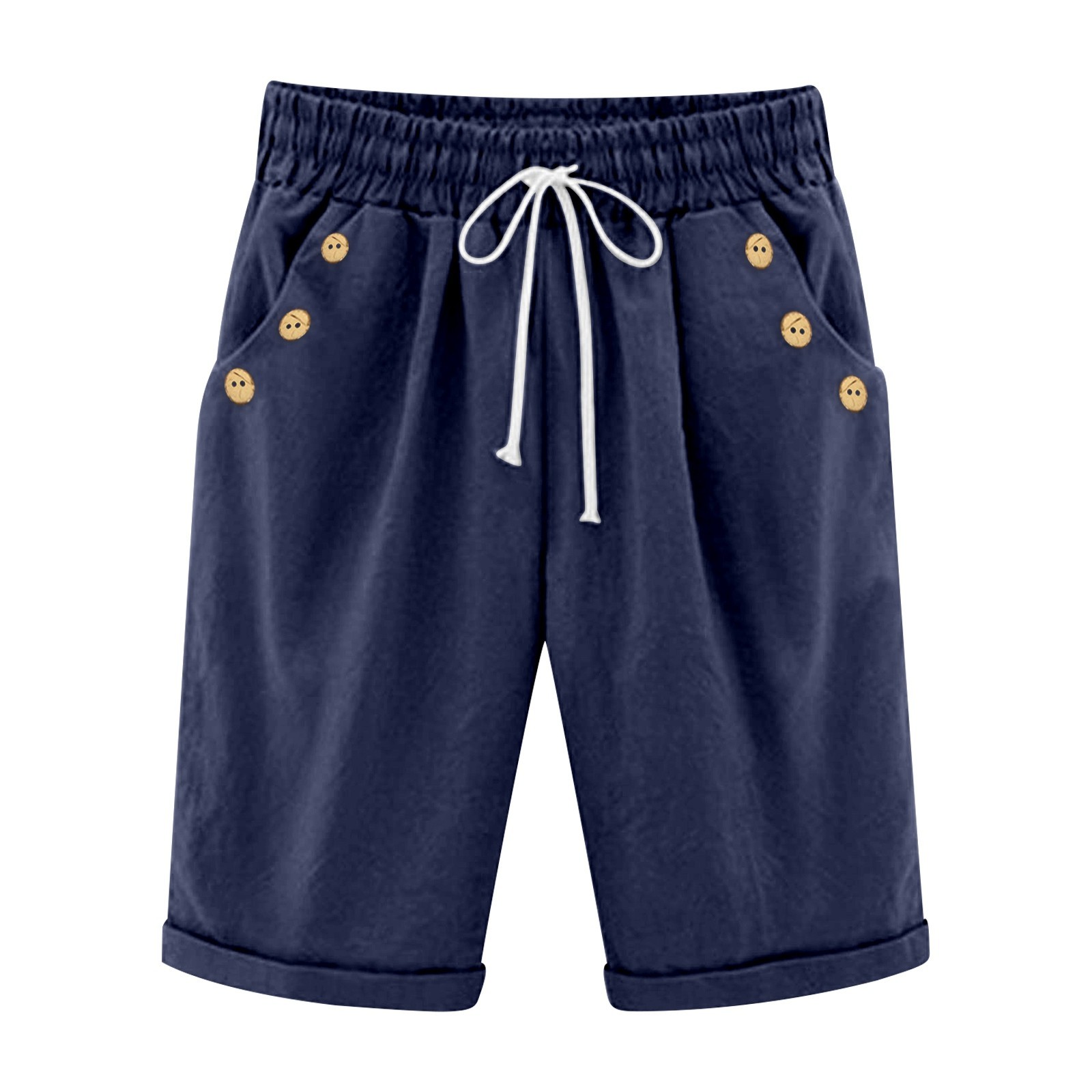 Short de plage décontracté pour femme, pantalon d'été pour vacances, couleur unie, poche à boutons, élastique, haute