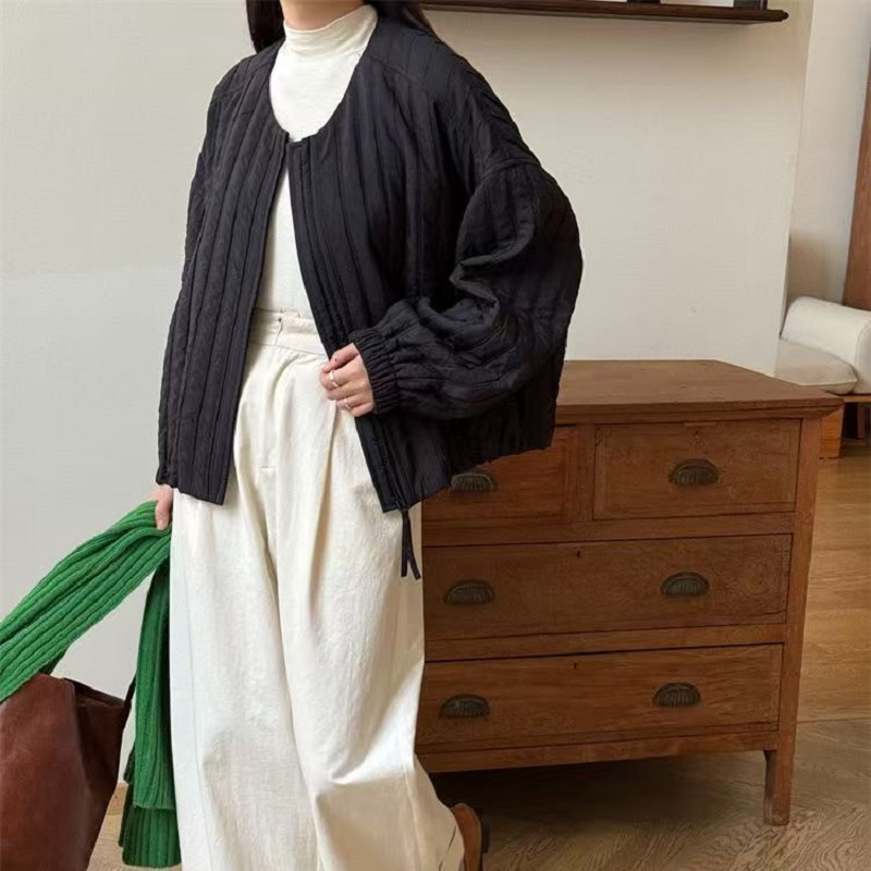Femmes coréennes coton rembourré manteaux automne hiver léger décontracté ample col rond matelassé veste d'extérieur femme surdimensionné pardessus