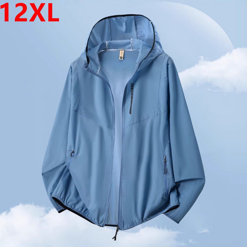 Veste d'été pour hommes grande taille, respirante, à séchage rapide, extensible, anti-UV, avec capuche, polyvalente, pour les trajets quotidiens, 180 kg, 12XL