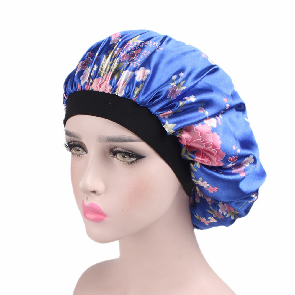Mode femmes Satin Bonnet nuit sommeil chapeau élastique large bande perte de cheveux couverture tête enveloppement