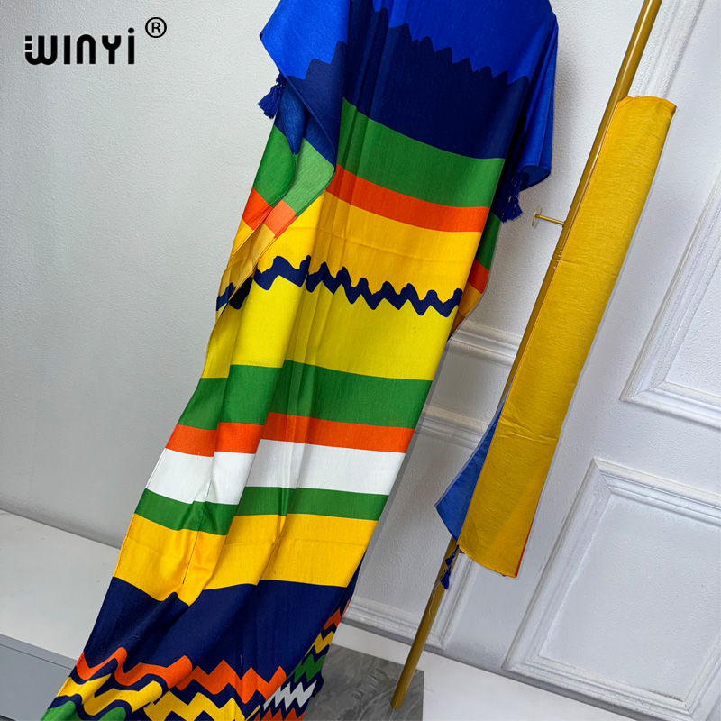 WINYI-Robe Dashiki bohème pour femmes africaines, imprimé musulman, dubaï, taille libre, design avec écharpe, maxi adt, robe élégante africaine, nouvelle collection 2024