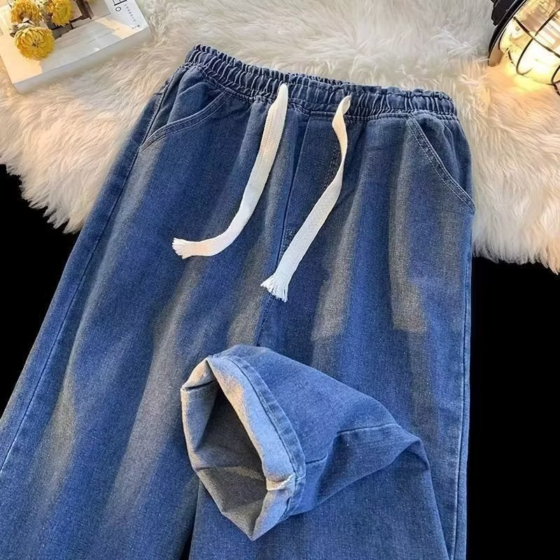 Jean taille élastique pour hommes, haut de gamme, droit, ample, américain, rétro, Vintage, pantalon en Denim, confortable, décontracté