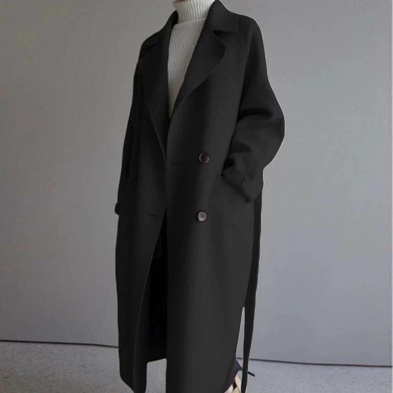 Manteau en laine pour femmes, nouvelle collection automne-printemps 2026, long, tendance, ample, longueur genou, cintré à la taille, en tweed, vêtements pour femmes.