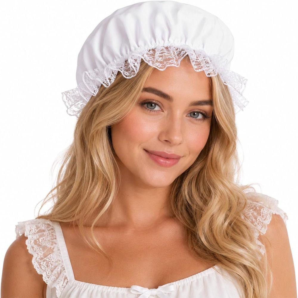 Bonnet de demoiselle d'honneur à bord volanté avec dentelle et bande élastique, ajustement extensible, pour costumes historiques et coloniaux