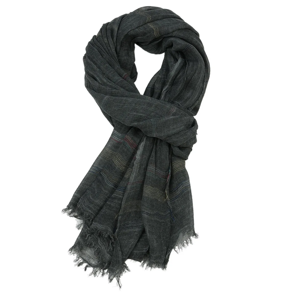 Mode hommes écharpe coton lin fil teint rayé hommes foulards gland Long châle automne hiver mâle accessoires enveloppes