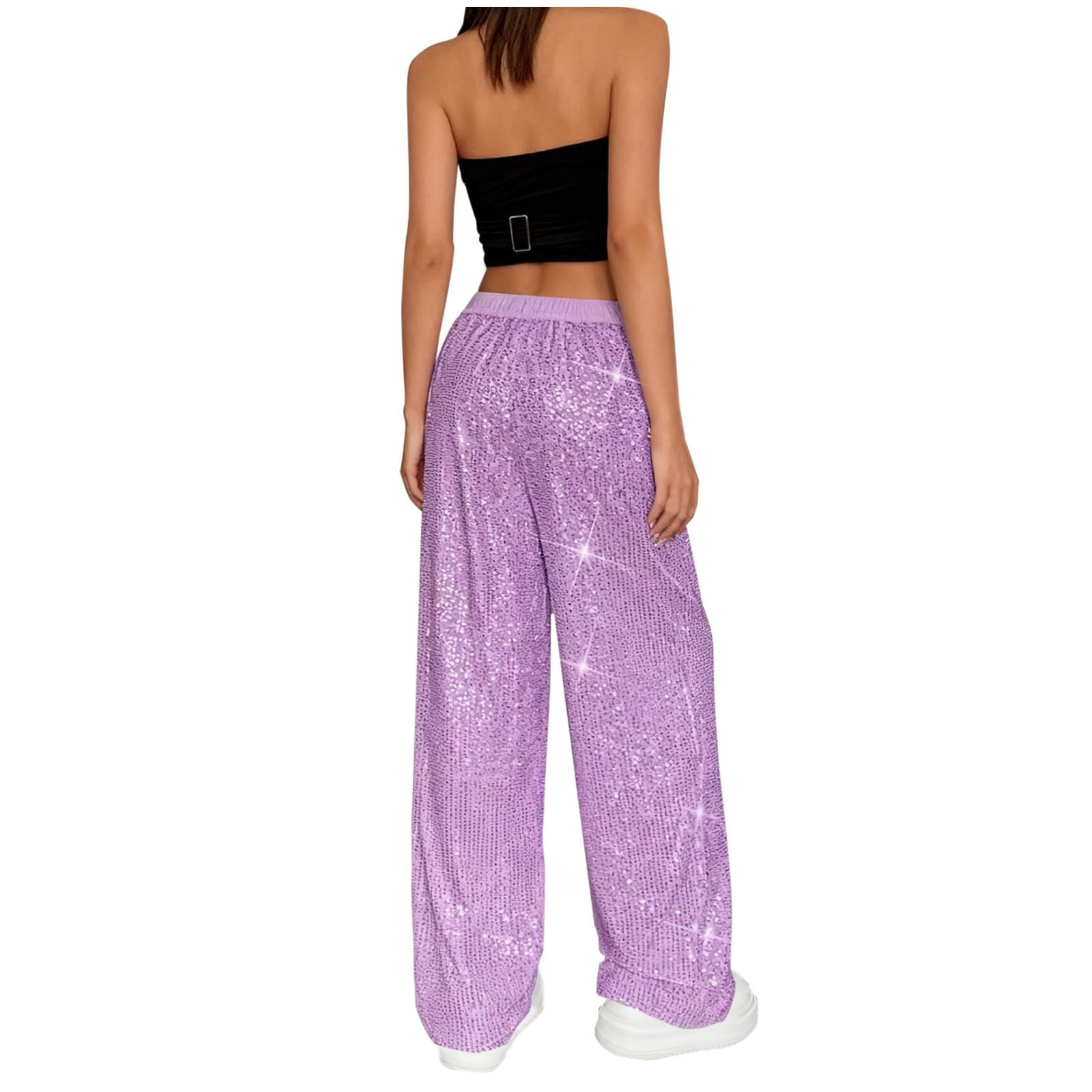 Pantalon décontracté à paillettes, extensible, taille haute, coupe large, tenue de soirée, club, brillant, élégant, ample, vêtements de soirée accrocheurs