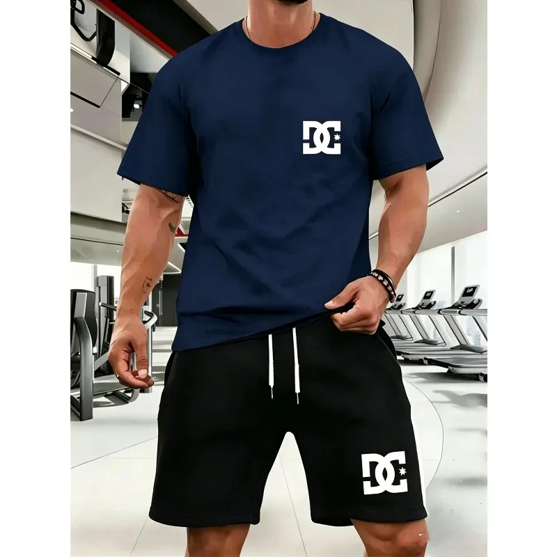 Nouvel ensemble de vêtements de sport d'été pour hommes, t-shirt à manches courtes et short, ensemble deux pièces, respirant et à séchage rapide, vêtements décontractés.