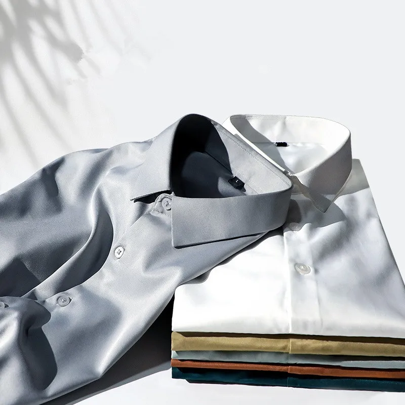 Chemises de Luxe pour Homme, Doux et Lisse, Résistantes à la Déformation, Non Repassage, Solide, Document Décontracté, Ice jStain, pour Mariage, Printemps et Automne