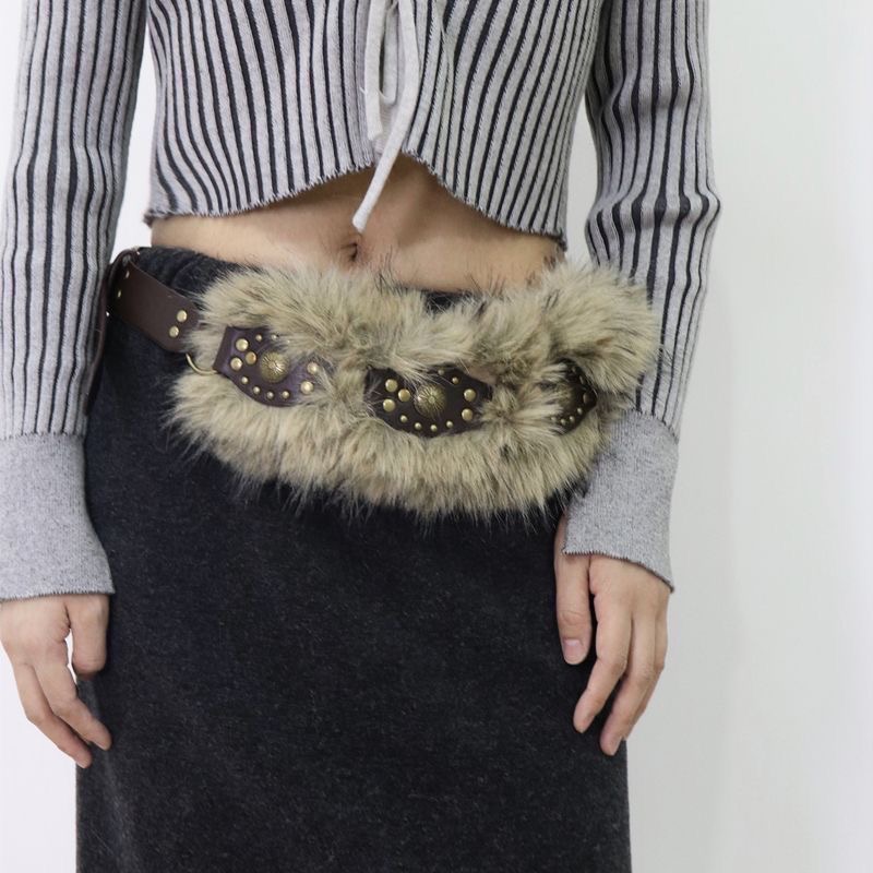Ceinture Bohème pour Femme en Fausse Fourrure, Accessoire pour Short en Jean, Robe, Soirée, Danse, Style Ethnique, Ceintures de Niche