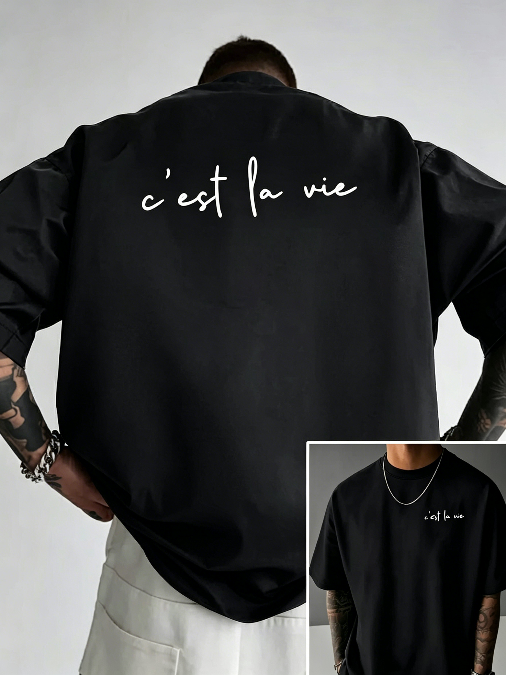 T-shirt pour homme, la vie est comme un spectacle, T-shirt ample pour homme à motif double face pour une attitude dans la vie, vêtements pour hommes, t-shirts