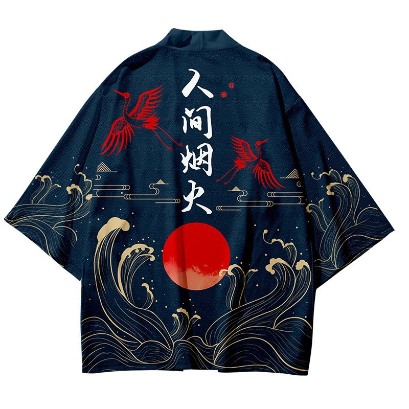 Kimono japonais pour enfants de 3 à 14 ans, Costume traditionnel pour garçons et filles, imprimé carpe ondulée, veste Cardigan Haori, vêtements de plage pour enfants, cape