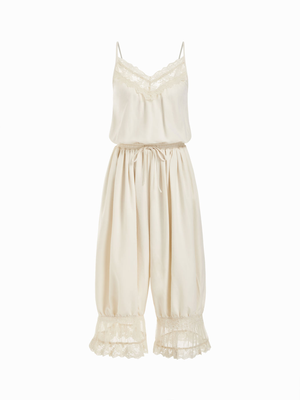 Combinaison d'été bohème pour femme avec dentelle, bretelles spaghetti, coupe large et ourlet à volants ﻿ Tenues