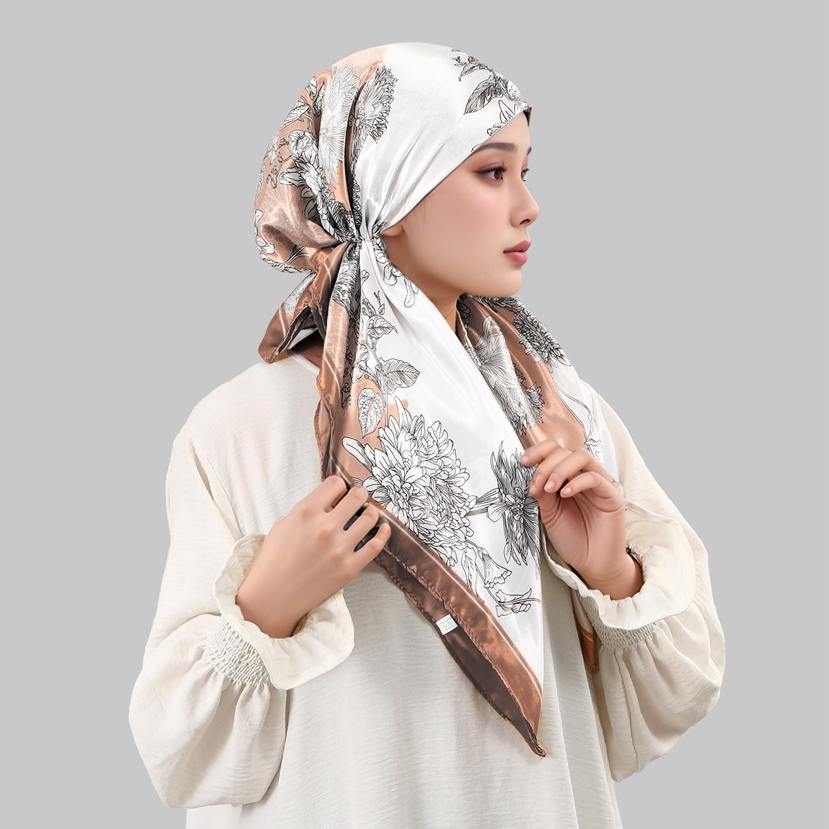 Hijab instantané en soie imprimé, turban en satin, foulard pour femme, couvre-chef pour l'Aïd, bonnet doux, 24*63cm