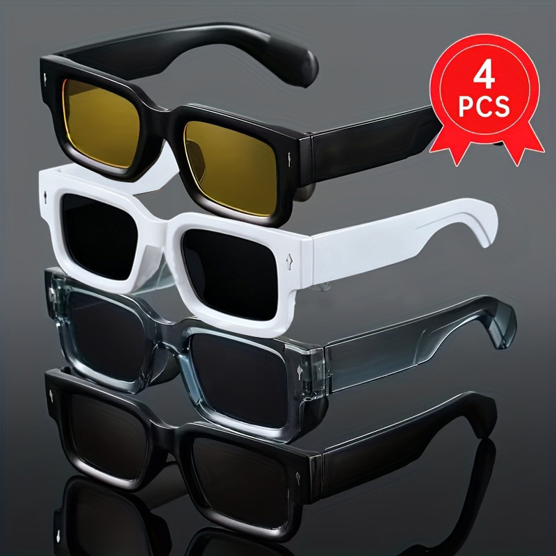 4 paires de lunettes carrées pour hommes, tendance mode décontractée, monture épaisse rétro, style fête