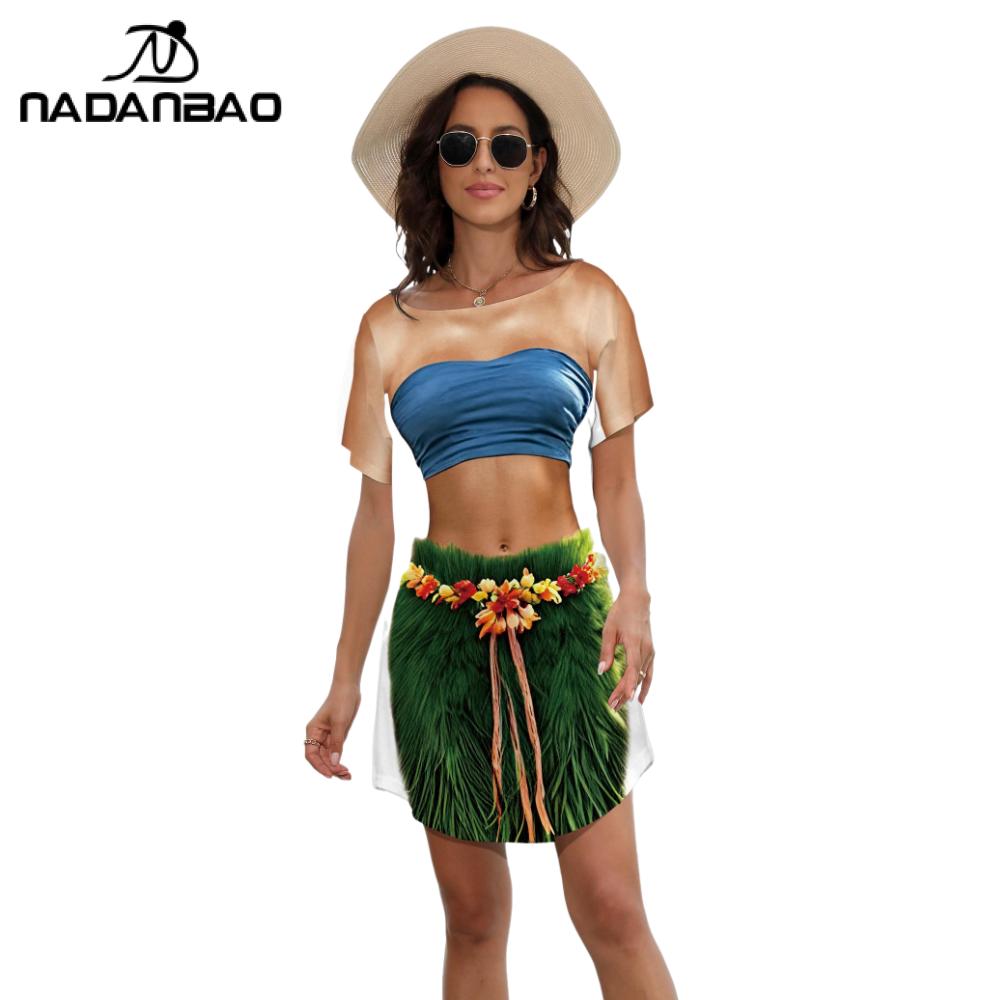 Nadanbao peau de blé corps imprimé Bikini couvrir robe femmes été à manches courtes plage chemise hawaïenne Tropical Luau robe de soirée