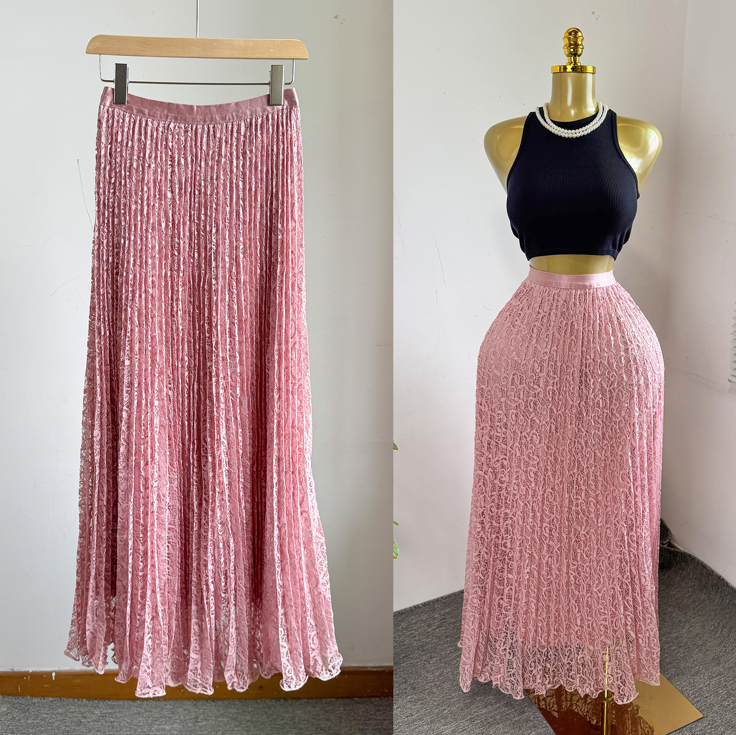 Jupes Femme Mi-longues Coupe Trapèze Taille Haute Ajustée Élégante Style Y2K Streetwear Décontractée Plissée en Dentelle pour le Travail Été 2026