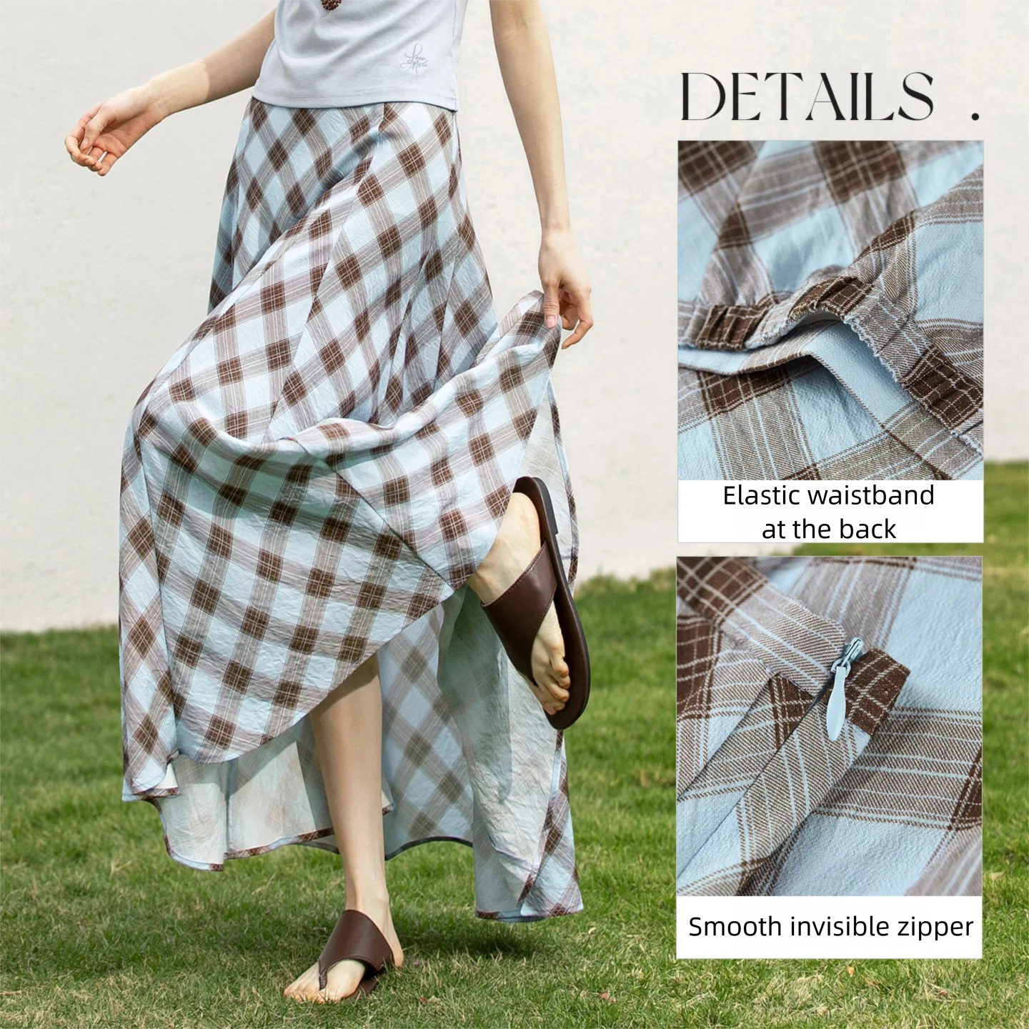 Jupe longue vintage à carreaux SENTUBILA pour femme, nouvelle collection printemps 2026, élégante, imprimé diagonal, taille élastique, coupe trapèze, 161QG4925