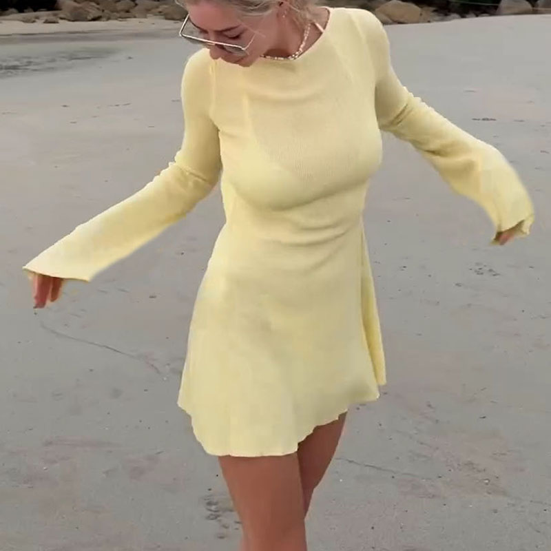 Robe de plage Sexy dos nu pour femmes, élégante, manches longues, coupe cintrée, courte, style Boho, vacances, été, Streetwear, tenues Y2K