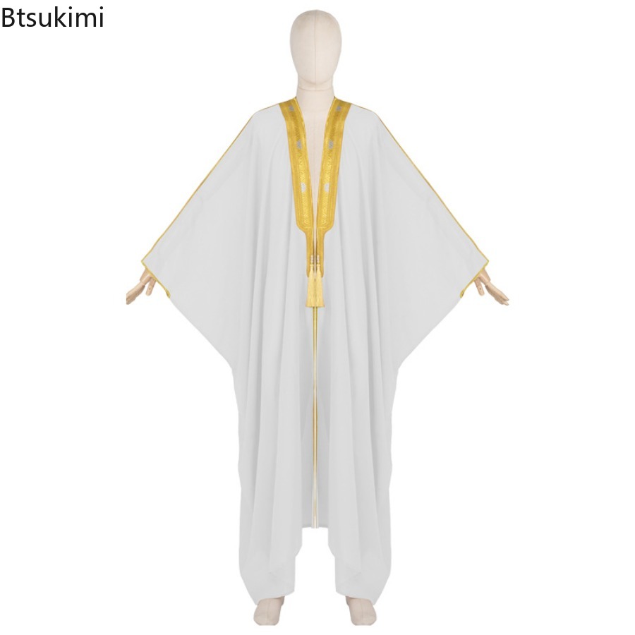 Jubba Thobe pour hommes musulmans, cardigan en mousseline de soie, abaya, kimono islamique, robe longue, kaftan saoudien, caftan musulman, robe pour hommes