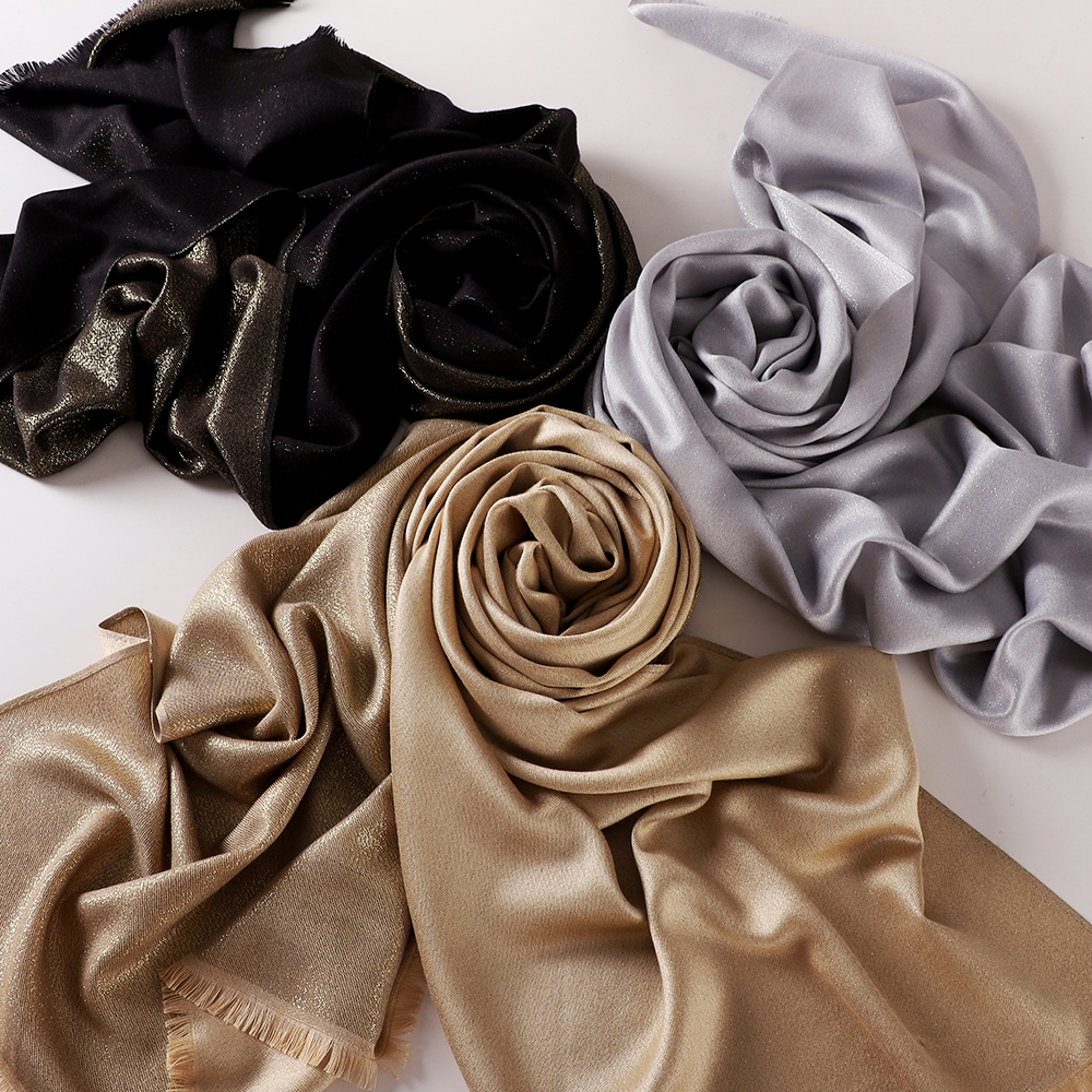 Châle double face à franges, foulard de luxe scintillant, hijab doux pour fêtes et mariages, écharpe islamique pour femmes.