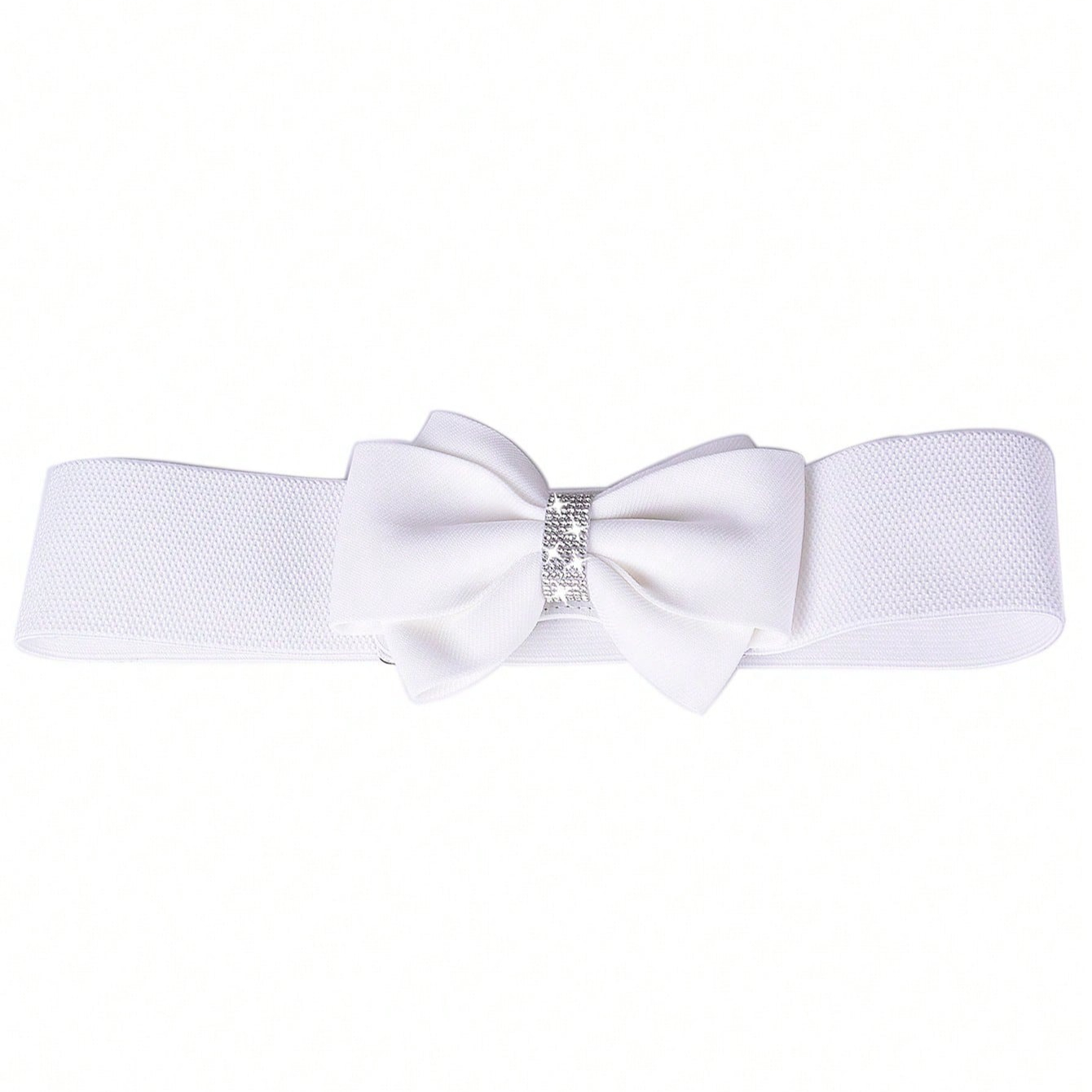 Ceinture blanche à nœud large et élastique pour femmes, ceinture de robe de soirée scintillante avec nœud, ceintures élégantes pour demoiselles d'honneur, tailles S à XL disponibles