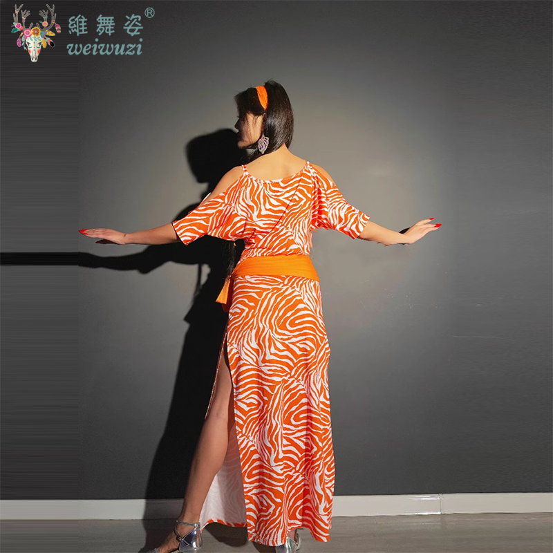 Costume de danse du ventre pour femmes, Robe ample et confortable + foulard + foulard de hanche, Robe d'entraînement professionnel de danse orientale, 3 pièces