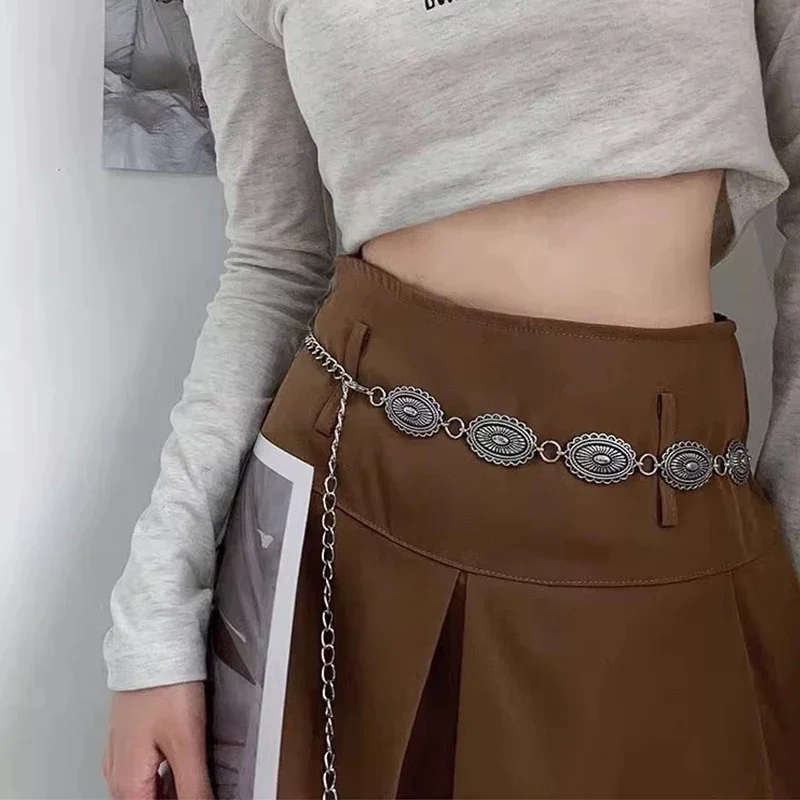 Accessoires de chaîne de taille de style ethnique, ceinture polyvalente bohème, robe haut de gamme avec ceinture en métal rétro pour femmes