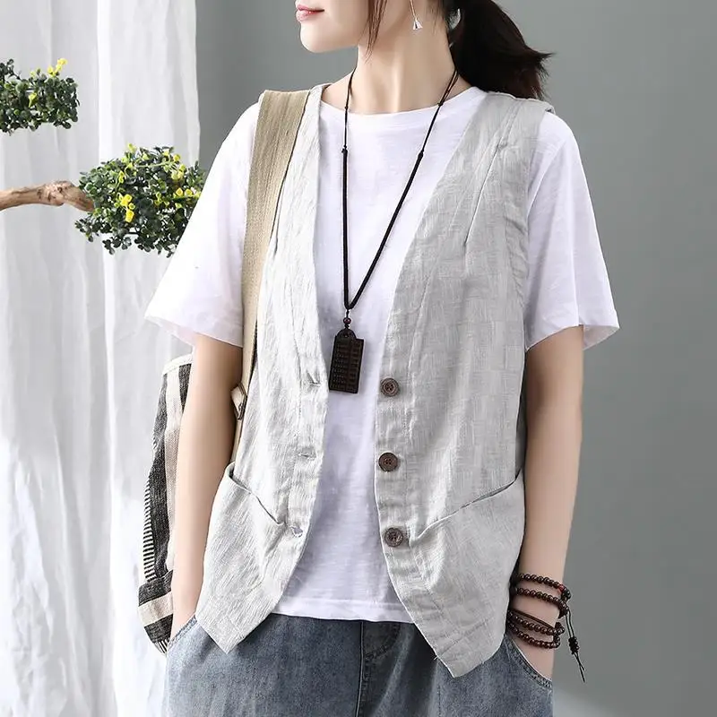 Gilets femmes minimaliste élégant rétro été Chic mode tout-match femmes gilet sans manches loisirs simple boutonnage dames vêtements d'extérieur