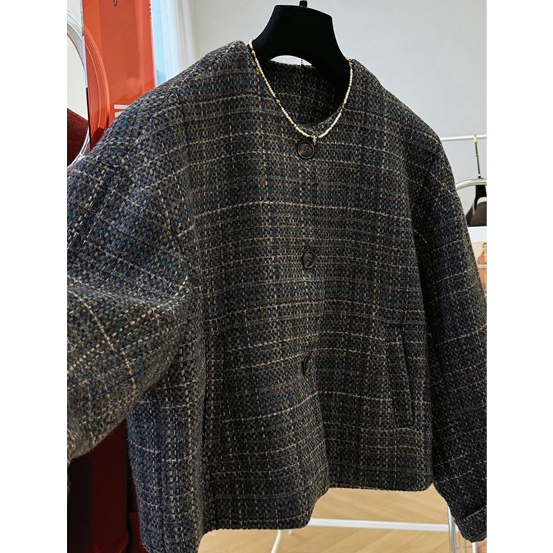 Manteau court en tweed coréen pour femme, printemps-automne 2026, épais, chaud, élégant, chic, coquette, streetwear, veste tendance, vêtement d'extérieur.