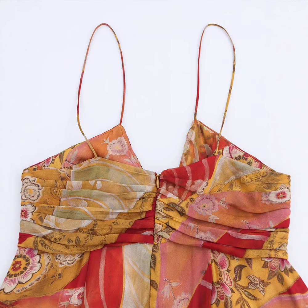 PRINTKAOIR imprimé femmes Robe longue dos nu plis a-ligne grand ourlet Robe 2025 été élégant femme fête vacances robes