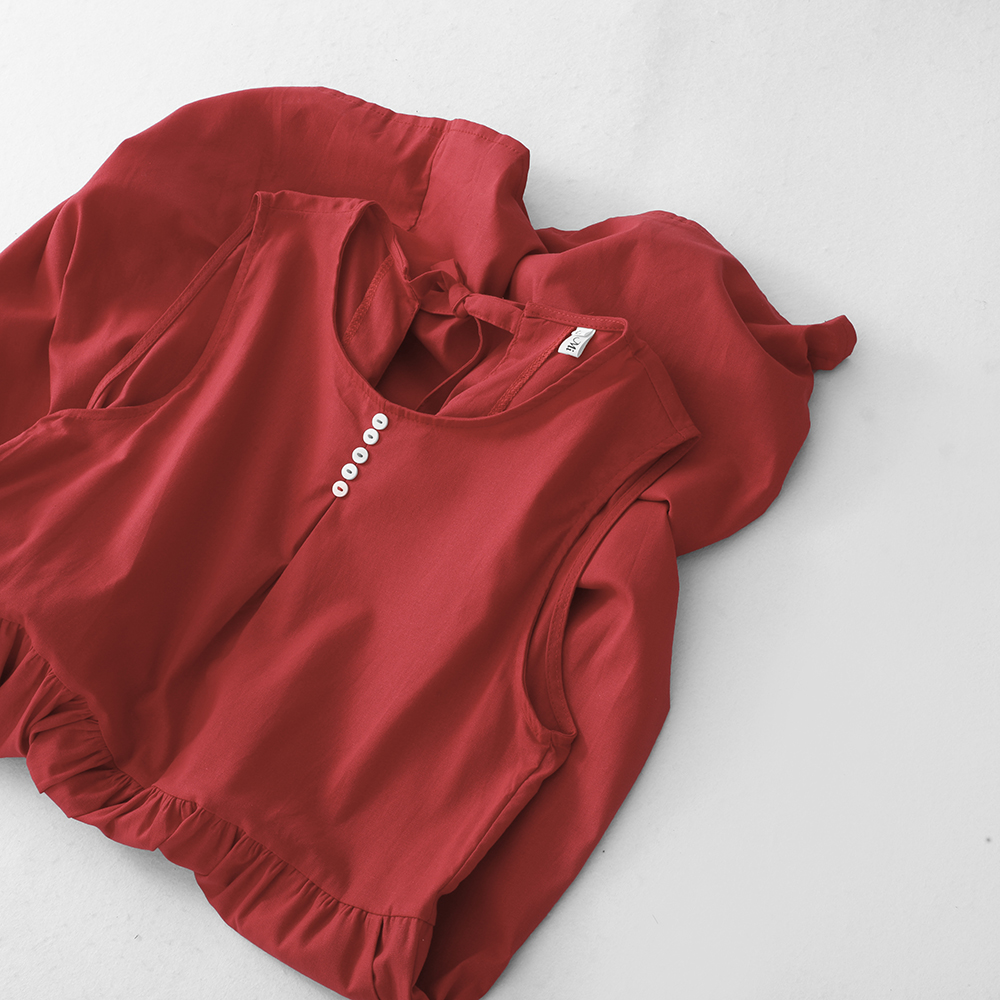 Robe d'été 100% coton pour femmes – Nouvelle robe de vacances dos nu de style coréen, rouge, mi-longue, robe décontractée sans manches