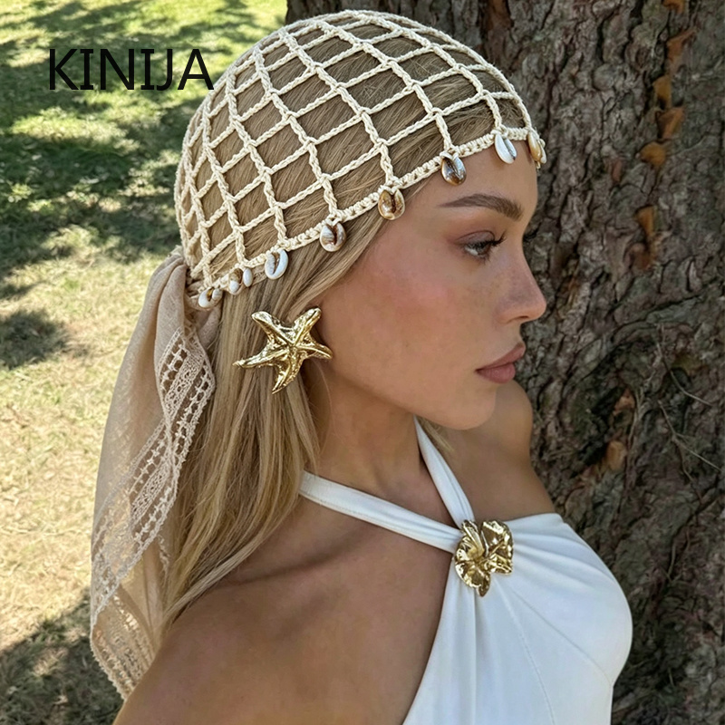 Chapeau en maille pour femme, bonnet au crochet fait main, chapeau ajouré tissé, chapeau respirant, béret, chapeau d'été coréen, foulard