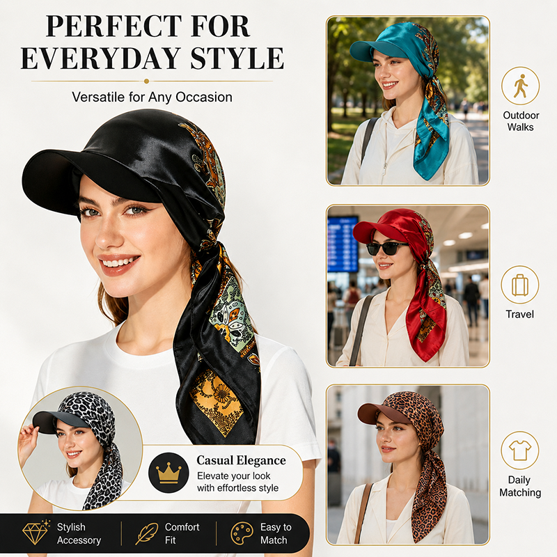 Foulard d'été pour femme en satin, visière imprimée, bandana triangulaire en polyester, couvre-cheveux, protection solaire, chapeau d'extérieur